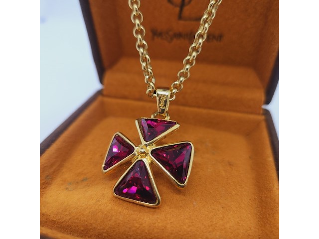 Yves saint laurent dikke goldplated collier met robijn stijl pendant - afbeelding 2 van  8