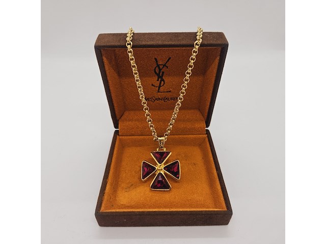 Yves saint laurent dikke goldplated collier met robijn stijl pendant - afbeelding 3 van  8