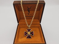 Yves saint laurent dikke goldplated collier met robijn stijl pendant - afbeelding 3 van  8