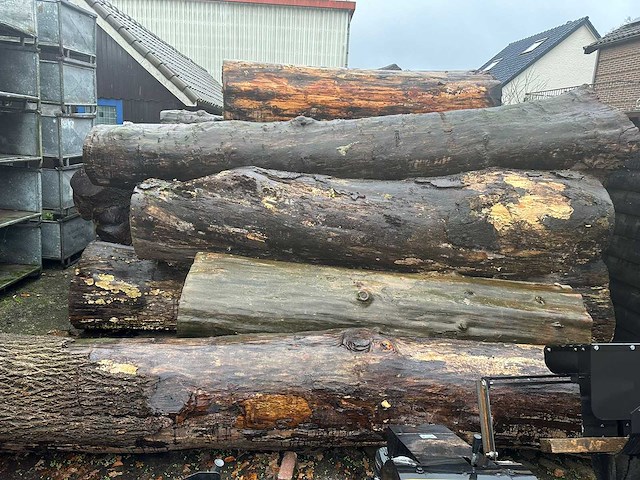 Zaagstammen zagerij - nederlandse herkomst - eiken balken en boomstammen (46x) - afbeelding 1 van  10