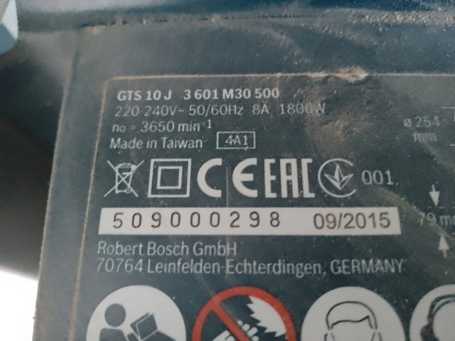 Zaagtafel 250mm 230v bosch, gts 10 j, bouwjaar 2016 - afbeelding 13 van  15