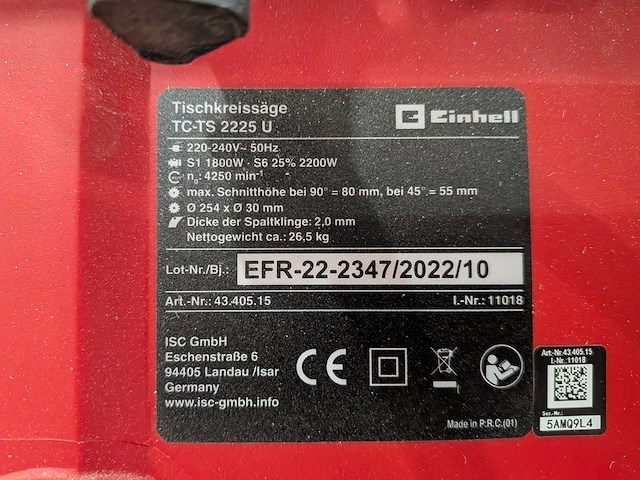 Zaagtafel einhell, tc-ts2225u - afbeelding 6 van  7