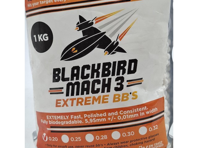 Zak a 1kg airsoft balletjes, blackbird, mach 3 extreme bb's - afbeelding 5 van  11