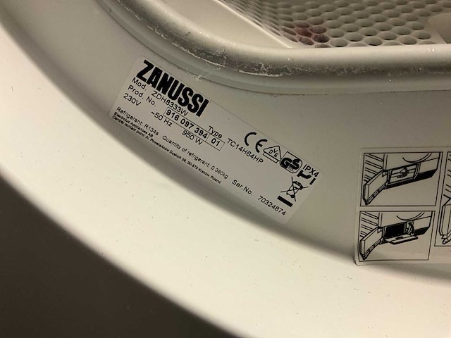Zanussi zdh8333w lindo1000 warmtepompdroger - 8kg - afbeelding 4 van  4