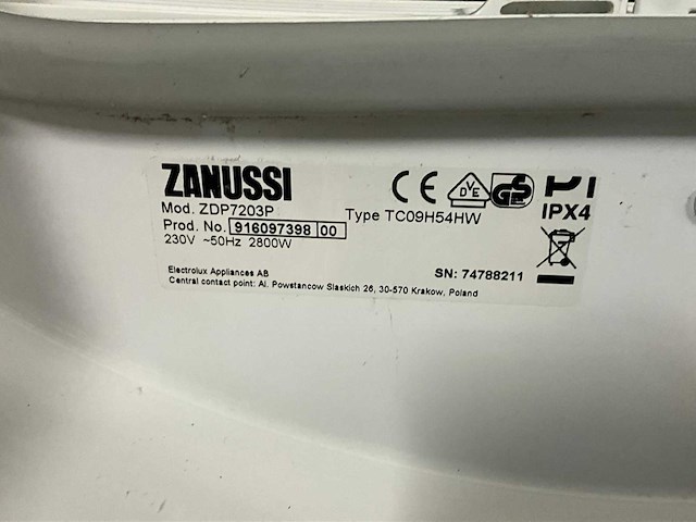 Zanussi zdp7203p 7kg condensdroger - afbeelding 3 van  3
