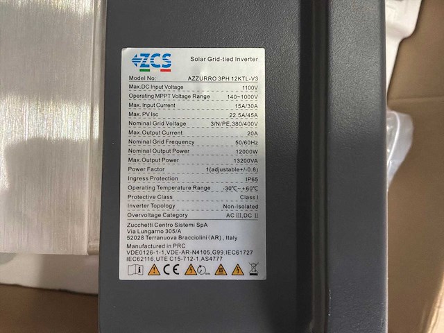 Zcs azzurro 3ph 12ktl-v3 omvormer - afbeelding 2 van  2