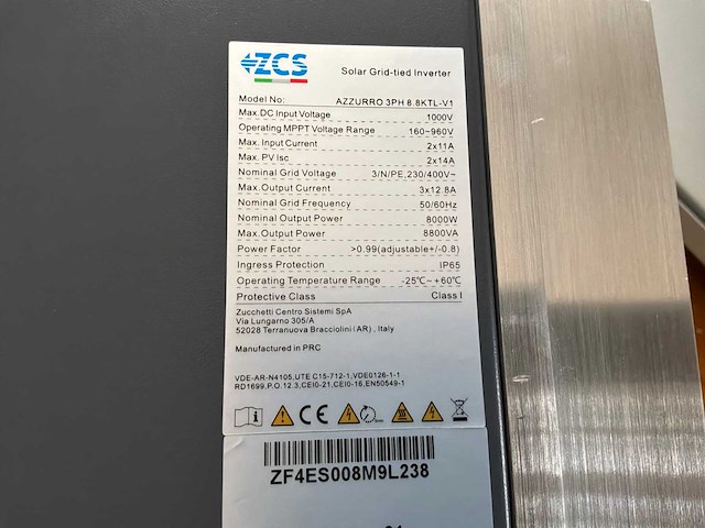Zcs azzurro 3ph 8.8ktl-v1 omvormer - afbeelding 5 van  6