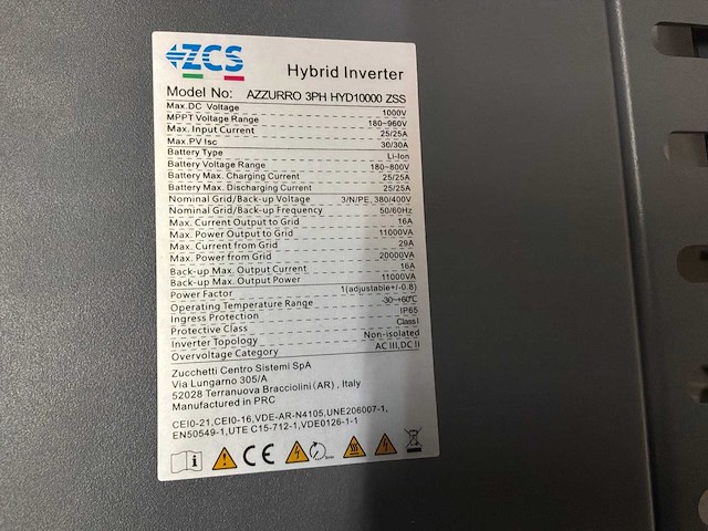 Zcs azzurro 3ph hyd10000 zss hybride omvormer - afbeelding 2 van  3