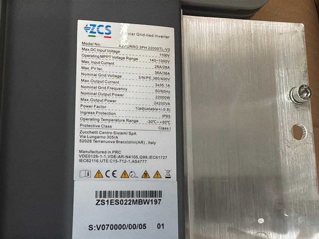 Zcs azzurro zcs azzurro 3ph 22000tl-v3 omvormer - afbeelding 2 van  3