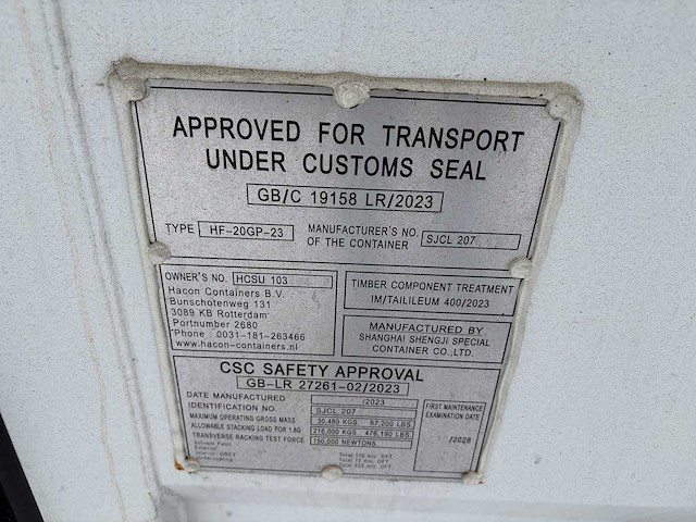 Zeecontainer - 2023 - hf-20gp-23 - opslagcontainer - afbeelding 6 van  9