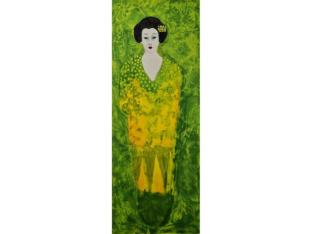 Zeefdruk carolina paulussen ‘geisha groen’ - afbeelding 1 van  4