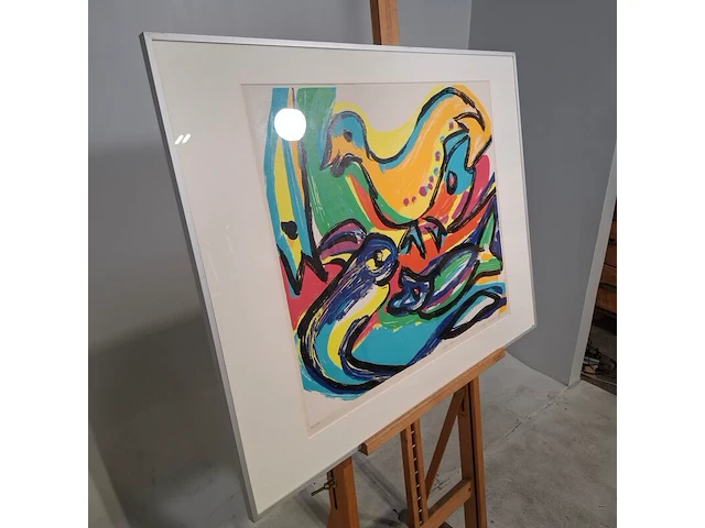 Zeefdruk in lijst, maya wildevuur, vogel vissen, 1992, 36/175 - afbeelding 4 van  10
