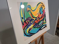 Zeefdruk in lijst, maya wildevuur, vogel vissen, 1992, 36/175 - afbeelding 4 van  10