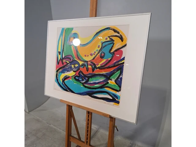 Zeefdruk in lijst, maya wildevuur, vogel vissen, 1992, 36/175 - afbeelding 5 van  10