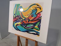Zeefdruk in lijst, maya wildevuur, vogel vissen, 1992, 36/175 - afbeelding 5 van  10