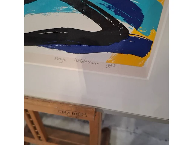 Zeefdruk in lijst, maya wildevuur, vogel vissen, 1992, 36/175 - afbeelding 6 van  10