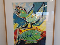 Zeefdruk, maya wildevuur (1944-2023), vogel en vis, 1994 - afbeelding 1 van  9