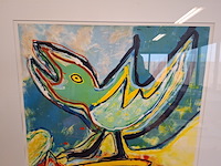 Zeefdruk, maya wildevuur (1944-2023), vogel en vis, 1994 - afbeelding 4 van  9