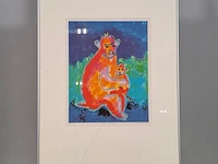 Zeefdruk, maya wildevuur, aap met jong, 1994, 64/125 - afbeelding 4 van  11