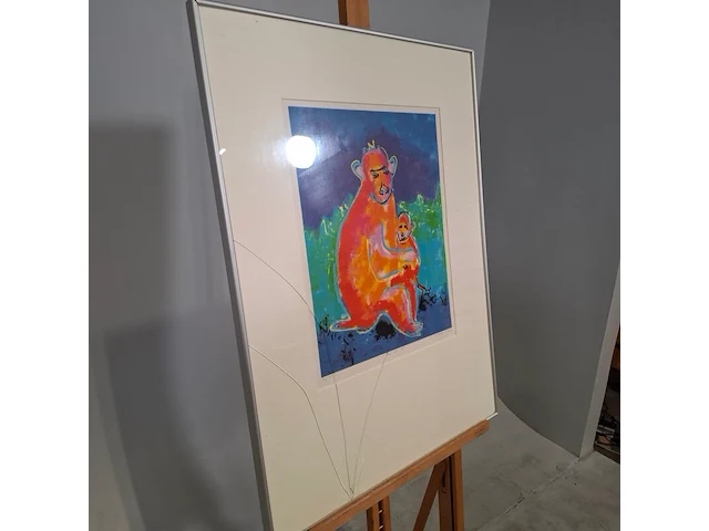 Zeefdruk, maya wildevuur, aap met jong, 1994, 64/125 - afbeelding 5 van  11