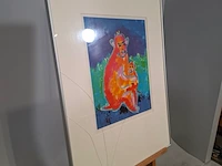 Zeefdruk, maya wildevuur, aap met jong, 1994, 64/125 - afbeelding 5 van  11