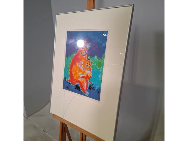 Zeefdruk, maya wildevuur, aap met jong, 1994, 64/125 - afbeelding 6 van  11