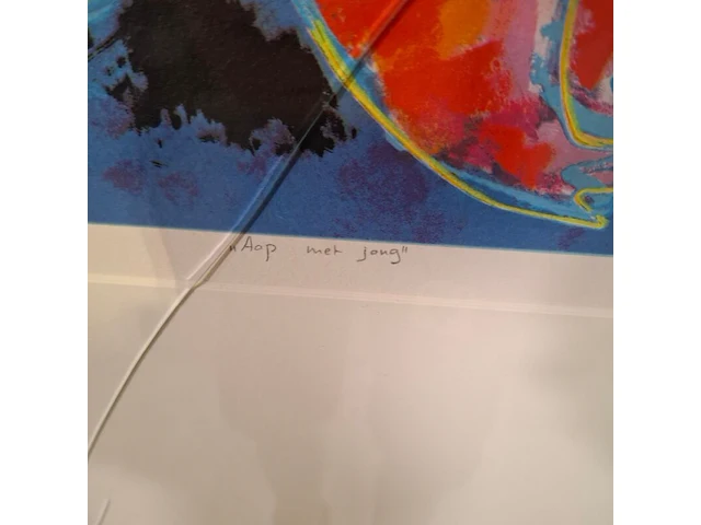 Zeefdruk, maya wildevuur, aap met jong, 1994, 64/125 - afbeelding 9 van  11