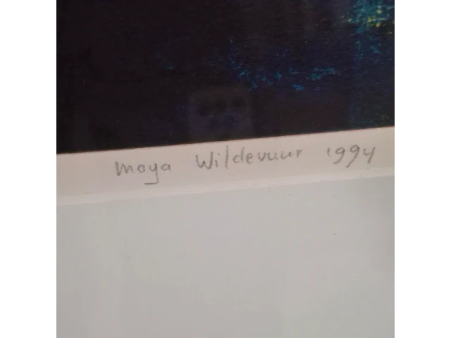Zeefdruk, maya wildevuur, vogel met vis, 1994, 114/200 - afbeelding 3 van  8