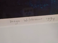 Zeefdruk, maya wildevuur, vogel met vis, 1994, 114/200 - afbeelding 3 van  8