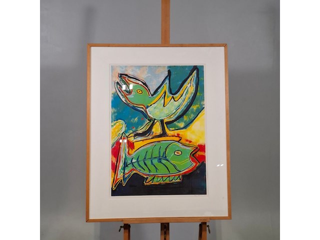 Zeefdruk, maya wildevuur, vogel / vis, 1993 - afbeelding 2 van  9