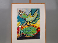 Zeefdruk, maya wildevuur, vogel / vis, 1993 - afbeelding 2 van  9