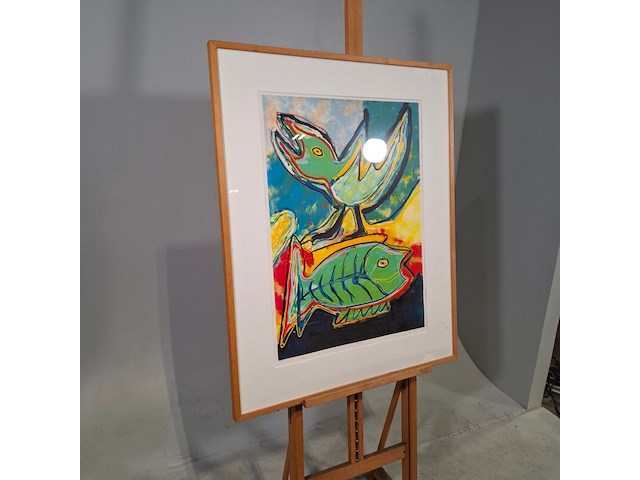 Zeefdruk, maya wildevuur, vogel / vis, 1993 - afbeelding 6 van  9