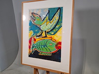 Zeefdruk, maya wildevuur, vogel / vis, 1993 - afbeelding 7 van  9