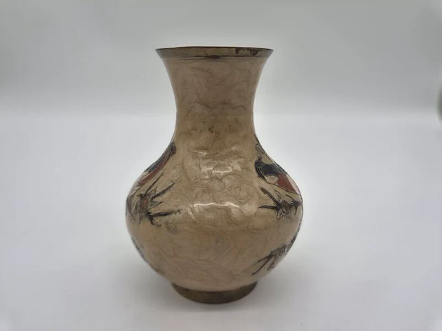 Zeer bijzondere vintage oosterse siervaas – unieke vogel- en bloemdecoratie – vermoedelijk messing – 20e eeuw - afbeelding 3 van  10