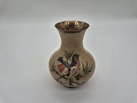 Zeer bijzondere vintage oosterse siervaas – unieke vogel- en bloemdecoratie – vermoedelijk messing – 20e eeuw - afbeelding 6 van  10