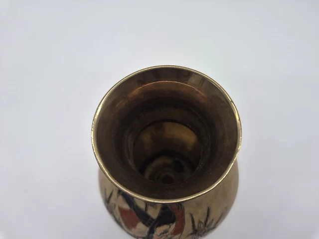 Zeer bijzondere vintage oosterse siervaas – unieke vogel- en bloemdecoratie – vermoedelijk messing – 20e eeuw - afbeelding 7 van  10