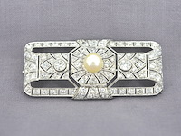 Zeer hoog waardige art-deco broche met diamanten - afbeelding 1 van  10