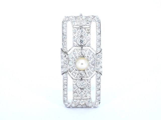 Zeer hoog waardige art-deco broche met diamanten - afbeelding 3 van  10