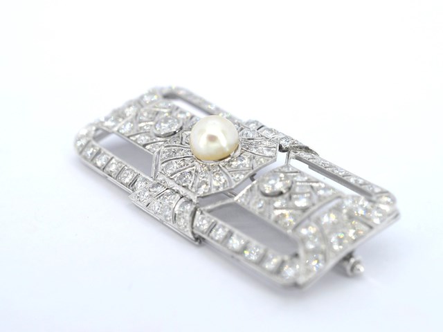 Zeer hoog waardige art-deco broche met diamanten - afbeelding 4 van  10