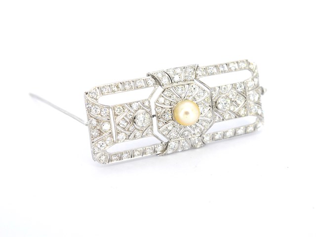 Zeer hoog waardige art-deco broche met diamanten - afbeelding 5 van  10