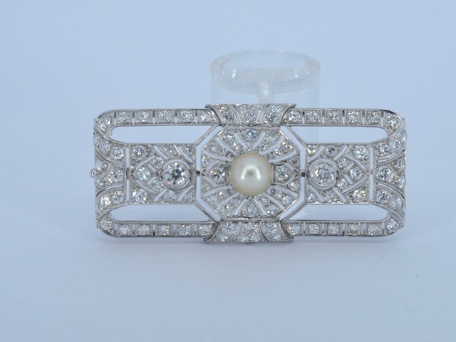 Zeer hoog waardige art-deco broche met diamanten - afbeelding 6 van  10