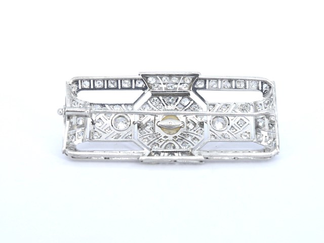Zeer hoog waardige art-deco broche met diamanten - afbeelding 7 van  10