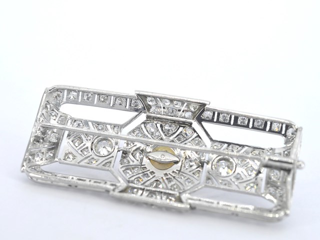 Zeer hoog waardige art-deco broche met diamanten - afbeelding 8 van  10