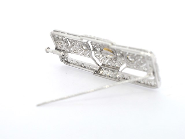 Zeer hoog waardige art-deco broche met diamanten - afbeelding 9 van  10
