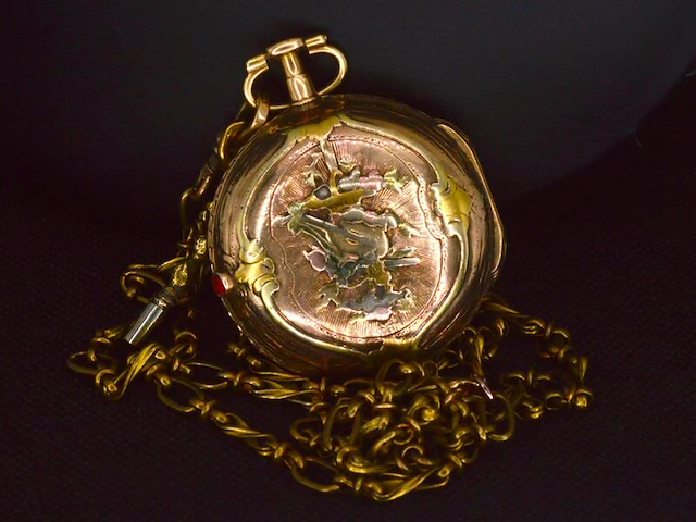 Zeer zeldzaam driekleurig gouden zakhorloge - afbeelding 12 van  14