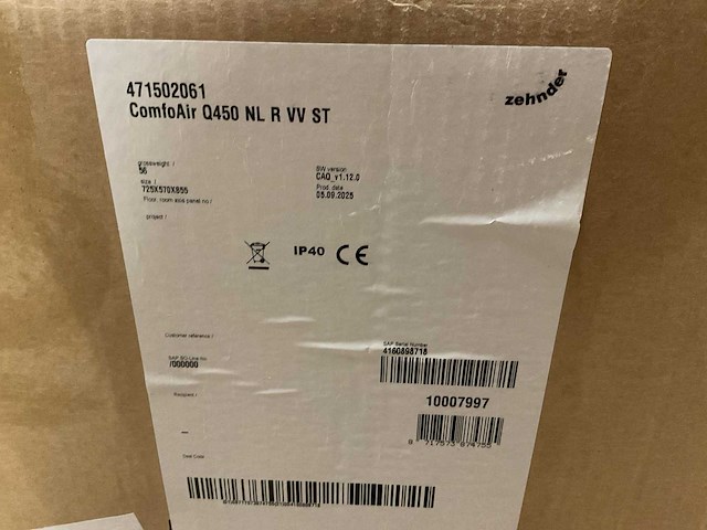 Zehnder comfoair q450 nl r wtw-unit - afbeelding 3 van  5