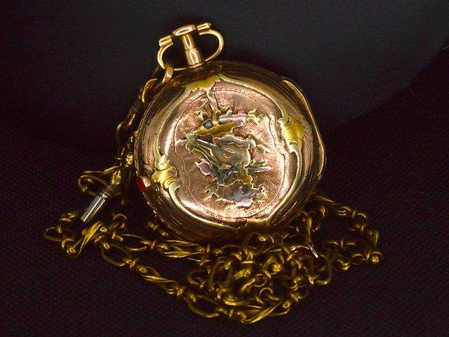 Zeldzaam driekleurig gouden zakhorloge - afbeelding 9 van  11
