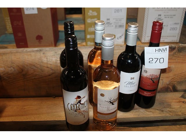 Zes diverse flessen wijn. - afbeelding 1 van  3