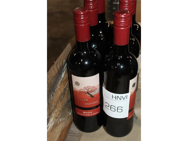 Zes flessen rode wijn merlot la vallee des oliviers. - afbeelding 2 van  2