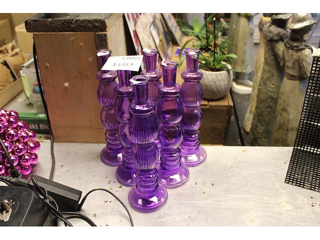 Zes glazen kandelaars hoogte 28 cm. - afbeelding 1 van  2